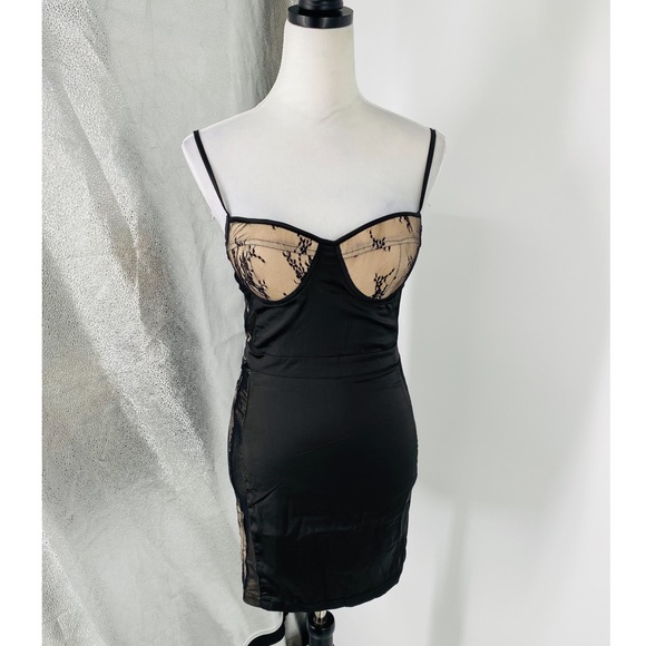 Black Satin Silk Sleeveless Bustier Bodycon Mini Dress - Picture 9 of 16